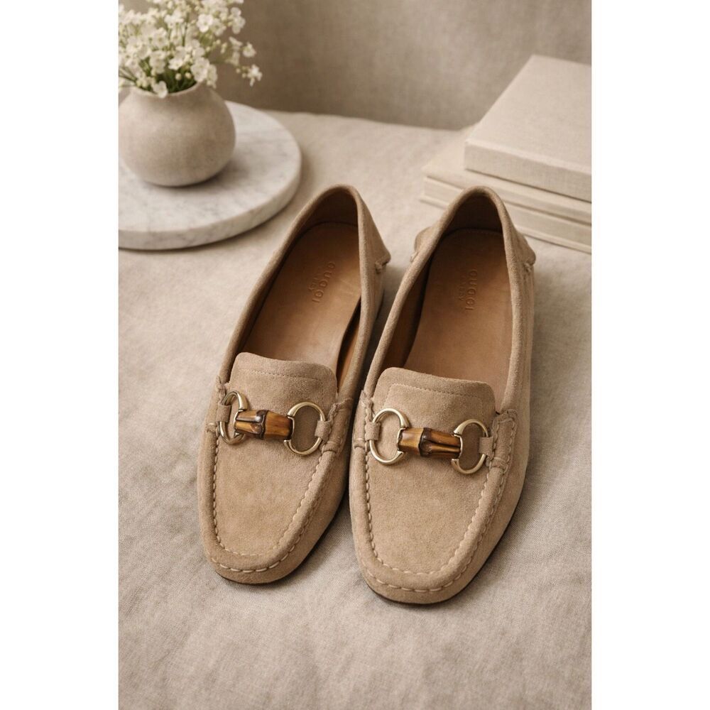 EUC GUCCI Suede bamboo horsebit driving loafer, tan, Sz 36 $1,050